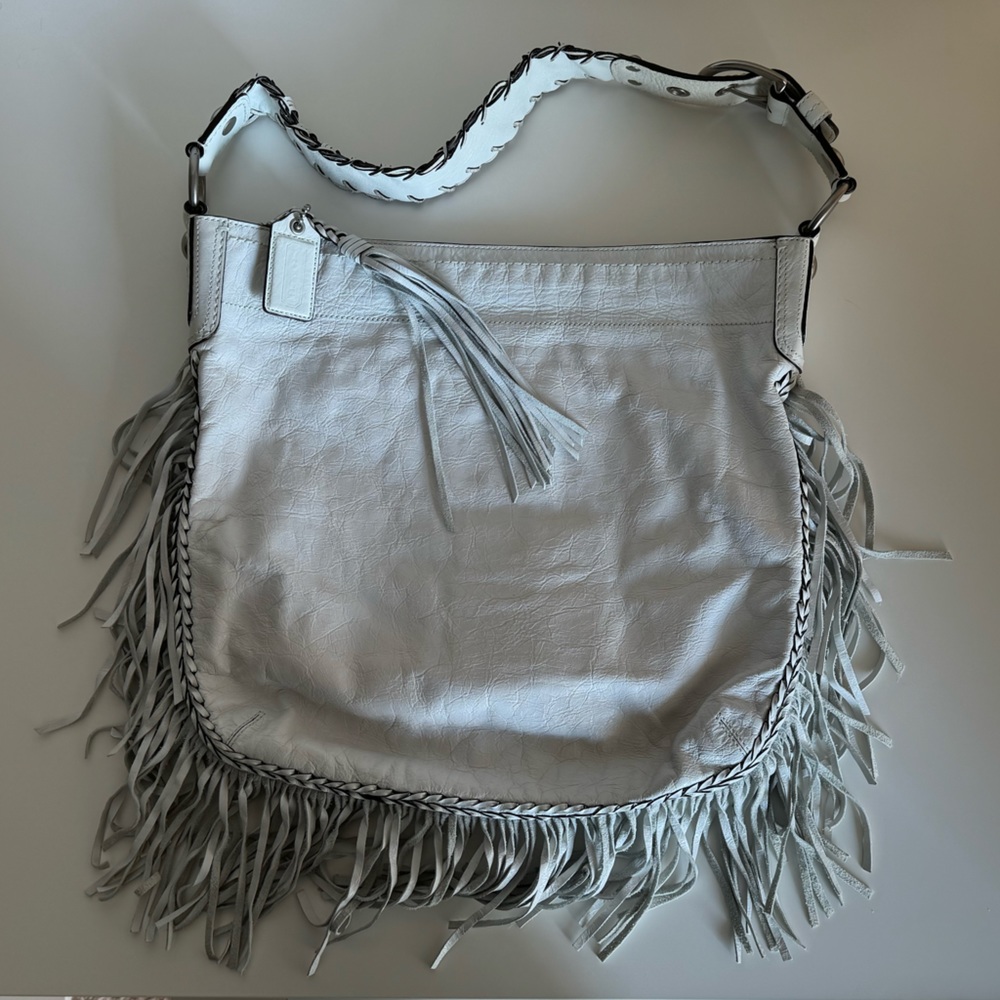 RARE Coach Soho Fringe Kiki Hobo Shoulder Bag Leather 11913 White
